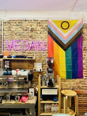 Great to see their support to LGBTQ+ community and Palestine too.  at La Oveja Negra in Madrid