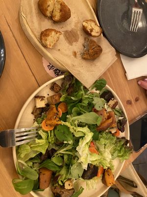 croquetas and warm salad   at La Oveja Negra in Madrid