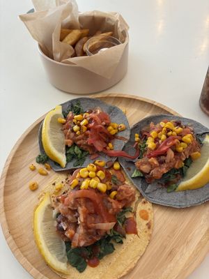 Amazingly great tacos! The best food I’ve had since being in Spain    at La Oveja Negra in Madrid