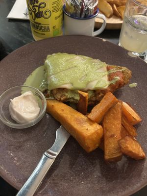 Milanesa al pesto  at La Oveja Negra in Madrid