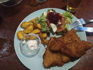 Escalope vegano at La Oveja Negra in Madrid