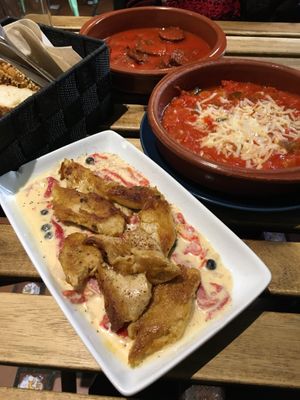 The heura was the best! Ratatouille in the middle is ok. And chorizo very good! at La Oveja Negra in Madrid