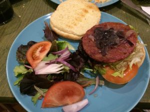 Fried potatoes were supposed to be the side, but I asked for salad. at La Oveja Negra in Madrid
