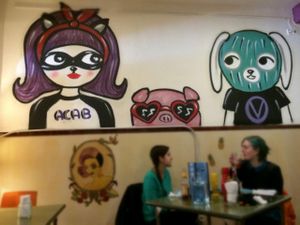 Wall painting at La Oveja Negra in Madrid