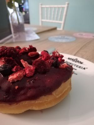 Red fruit donut at La Donuteria in Trnava