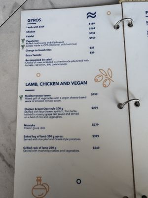 Menu  at OPA Greek Bistro in Puerto Vallarta