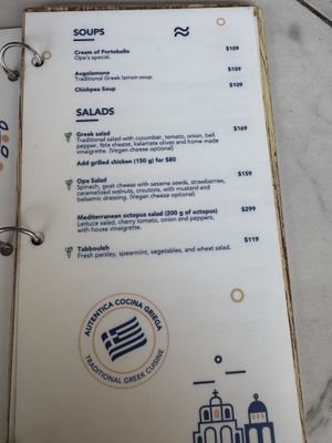 Menu  at OPA Greek Bistro in Puerto Vallarta