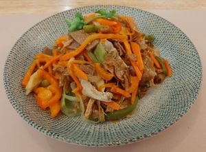 Tsuivan with flaxseed flour at Foody Vegan Experience Center  in Ulaanbaatar