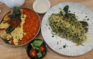 Shashlik; Spaghetti at Foody Vegan Experience Center  in Ulaanbaatar