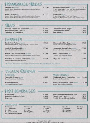 Menu 3 at Lucan Spa Hotel Dublin in Lucan