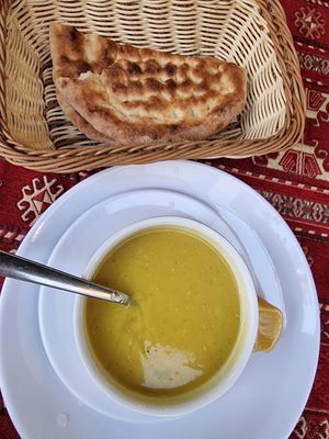 Lentil soup with pita at KD Karadeniz Aile Pide ve Kebap Salonu in Istanbul