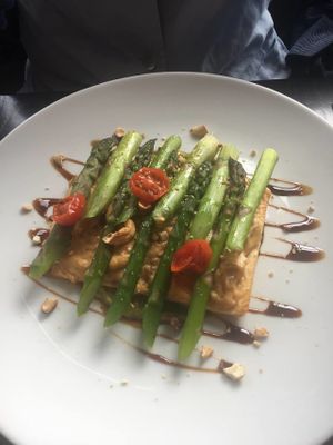 Asparagus tart with cashew cheese  at The Gate - Islington in London