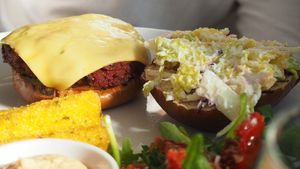 Beetroot Cheese Burger – Pretzel bun, smoked tomato relish & raw vegetable salad with wholegrain mustard & maple dressing with vegan cheese - Part of £22.50 3 Course Set at The Gate - Islington in London