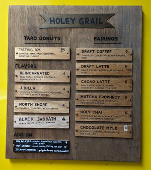 menu at Holey Grail Donuts in Honolulu