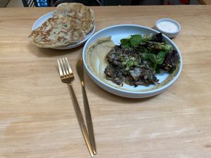 Potato pita, hummus, and cabbage schwarma at MARTi in San Miguel De Tucuman