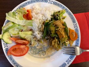 Veggies from the salad bar, plain white rice and veggies.   at Asia Wok Man in Memmingen