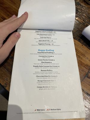 Menu desserts and vegan mains   at Nittaya's Little Kitchen in Las Vegas
