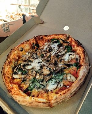 Vegan mushroom pizza!!! at Pizza Trap at Space Academy in Christchurch