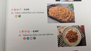 Noodles (ask to skip the egg and shellfish) at Buen Gusto in Madrid