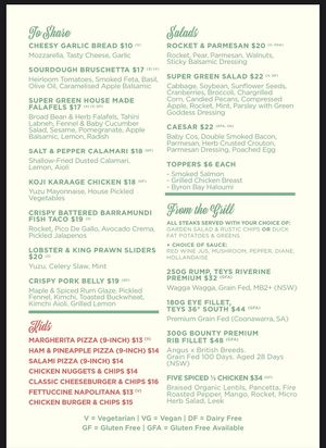 Menu 1  at The Glen Hotel in Eight Mile Plains