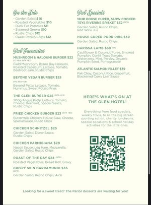 Menu 2  at The Glen Hotel in Eight Mile Plains