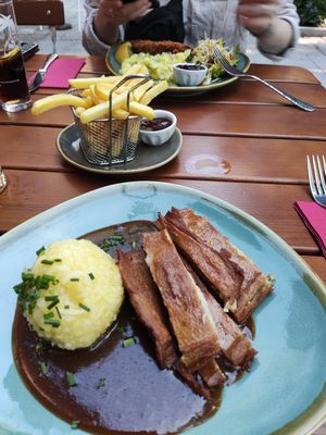 Vegan duck with Knödel in schwarzbier Soße (ohne kraut) at Bodhi in Nuremberg