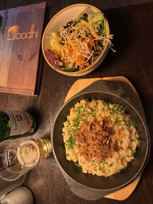 Mac and cheese with salad  at Bodhi in Nuremberg