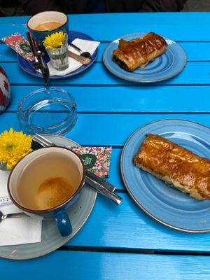 Apple tea and spinach pastries 💚 at Maya's Corner Cafe in Istanbul