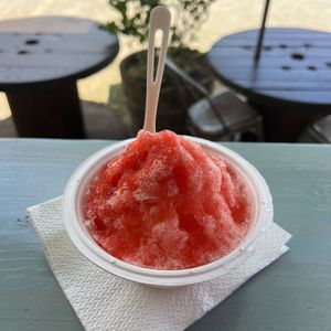 watermelon strawberry shaved ice  at Rainbow House Shave Ice in Kahuku