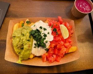 Tijuna Street Fries with Pink Hummus Dip.  at Frittenwerk - Marktstraße in Koblenz