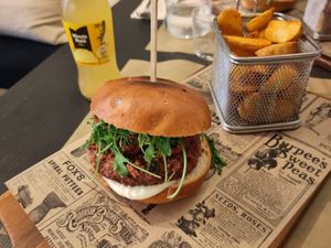 Vegan Burger with fries included at Punt Zero in Cardona
