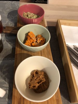 Guacamole, hummus and peanut butter for breakfast   at 4Bs (Alojamento Local) in Castro Verde