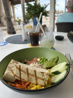 Requested grilled tofu that isn’t fried for poke bowl  at Pega Pega Beach Bar and Grill in Oranjestad