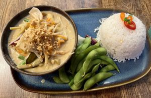 Mixed veggies massaman curry set lunch plate (with edamame & jasmine rice )  at Thai Basil in Dublin