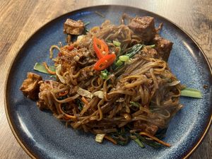 Pad kee mao AKA drunken noodles (still steaming here)  at Thai Basil in Dublin