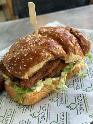 Schnitzel in challah sandwich   at Teva Ha'ochel - Hummus Tov in Kfar Saba