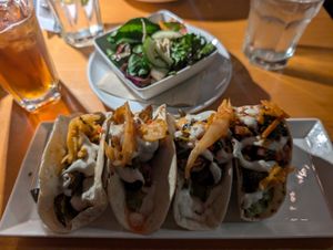 Tacos and mixed salad at Devil's Isle Cafe in Hamilton