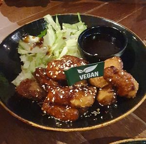 MEATLESS FRIDAYS SESAME STRIPS: Tossed in our Legendary Glaze made with Jack Daniel's, topped with toasted sesame seeds and chilli flakes. A Fridays favourite made with Meatless Fa at TGI Fridays in Bolton