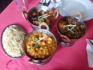 Chana masala, soy methi and aubergine baghi, were all too salty... at Sabor de la India in Tenerife