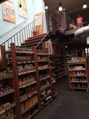 Indoor seating  at Organic Market - Gràcia in Barcelona