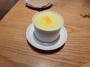 Tumeric latte at fifteen plant-based gourmet in Hsinchu