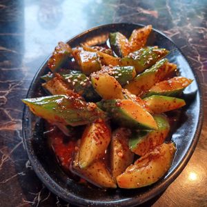 Smashed cucumbers with chili and garlic at Dan Dan Noodle in Vancouver