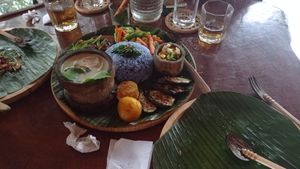 Surol, with the stamp of the blue flower tinted rice, also included in other dishes at Daos Beach Bistro - Haruhay Eco Beach Tavern in Camiguin