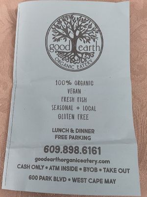 Menu at Good Earth Organic Eatery in West Cape May