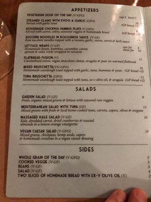 Page 1 of menu at Good Earth Organic Eatery in West Cape May