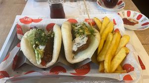 vegan bao, with fries on the side at Munis Sokak Lezzetleri in Istanbul