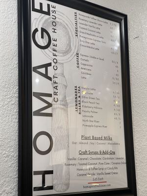 Drink menu   at Homage Coffee House in Glendale