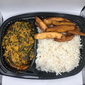 Mushroom Egusi soup with rice & plantain 😋 at Afro Delight in Limerick