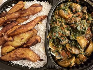 Mushroom efo meal: Mushroom efo, plantains, & white rice   at Afro Delight in Limerick