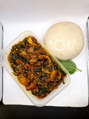 Mushroom Efo(spinach soup) & Fufu or Pounded yam at Afro Delight in Limerick